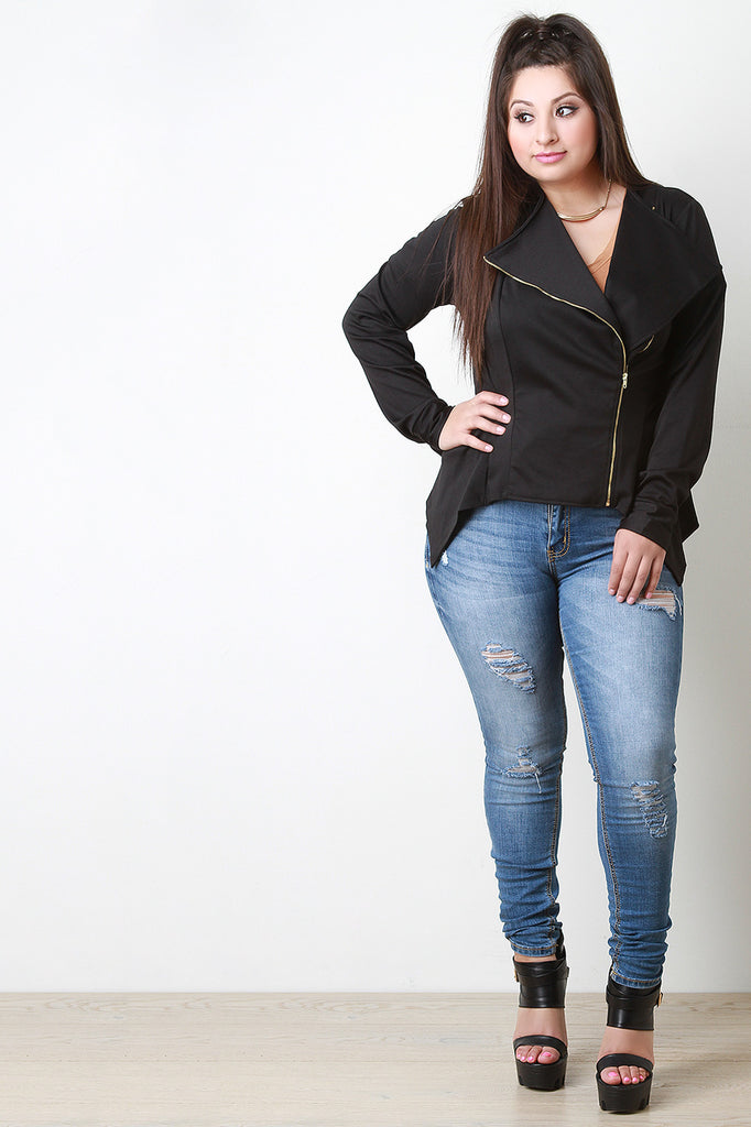 Zip Up Handkerchief Blazer Jacket