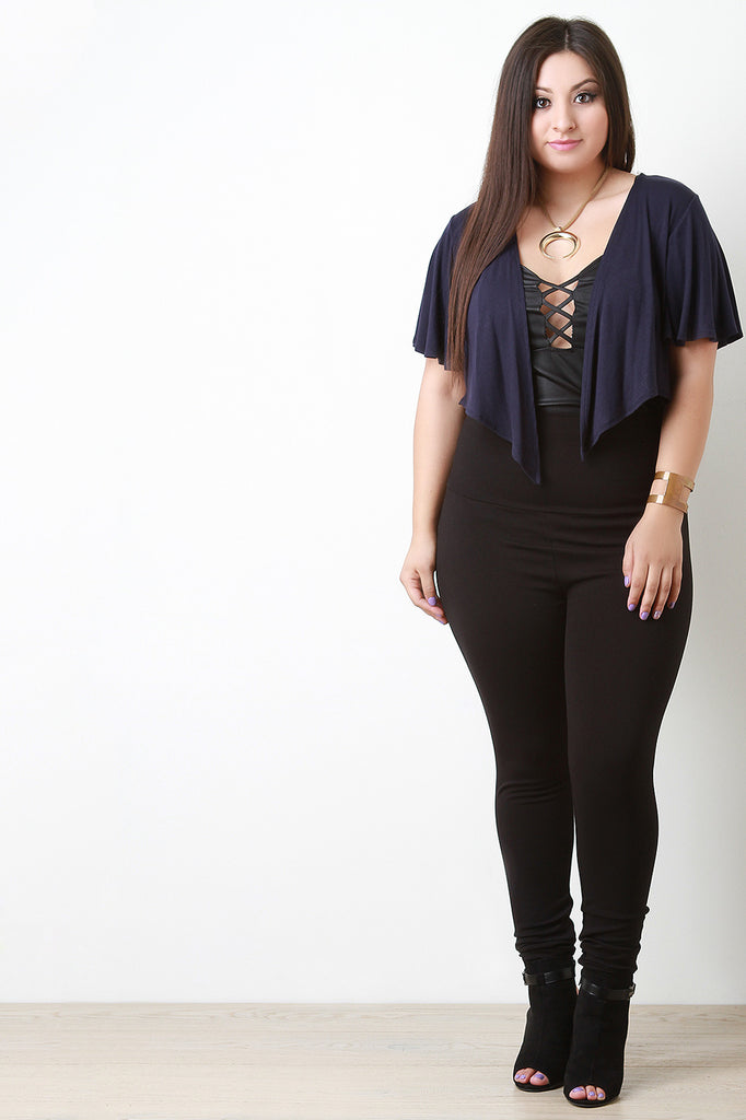 Jersey Knit Flutter Sleeves Cascade Front Bolero