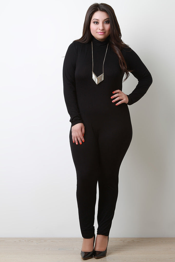 Jersey Knit Mock Neck Long Sleeves Jumpsuit
