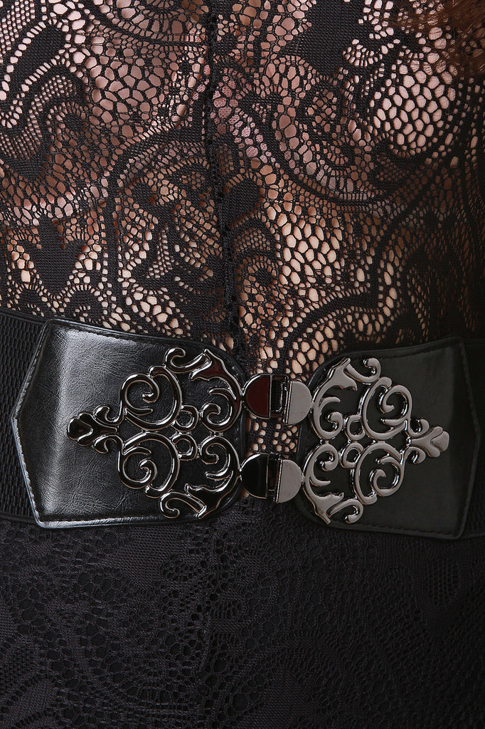 Belted Long Sleeve Lace Jumpsuit