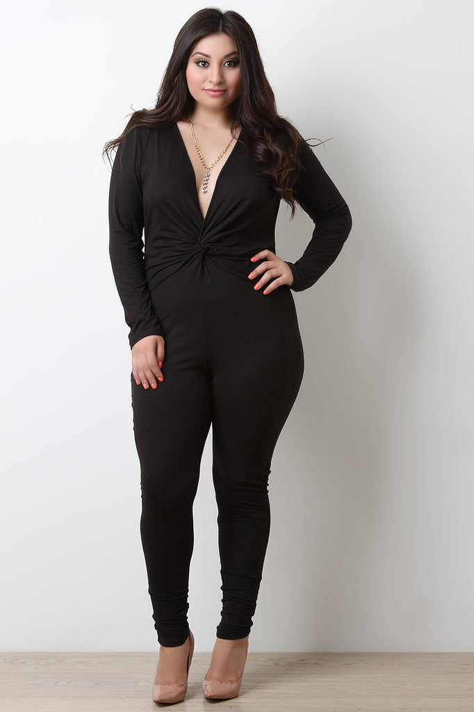 Plunging V-Neck Knotted Jumpsuit