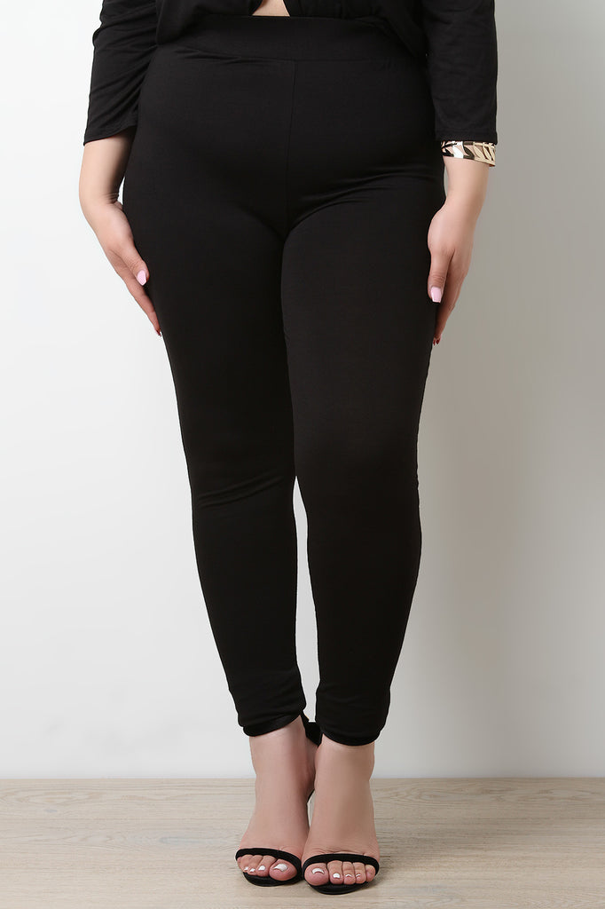 Solid Jersey Knit Wide Waistband Leggings