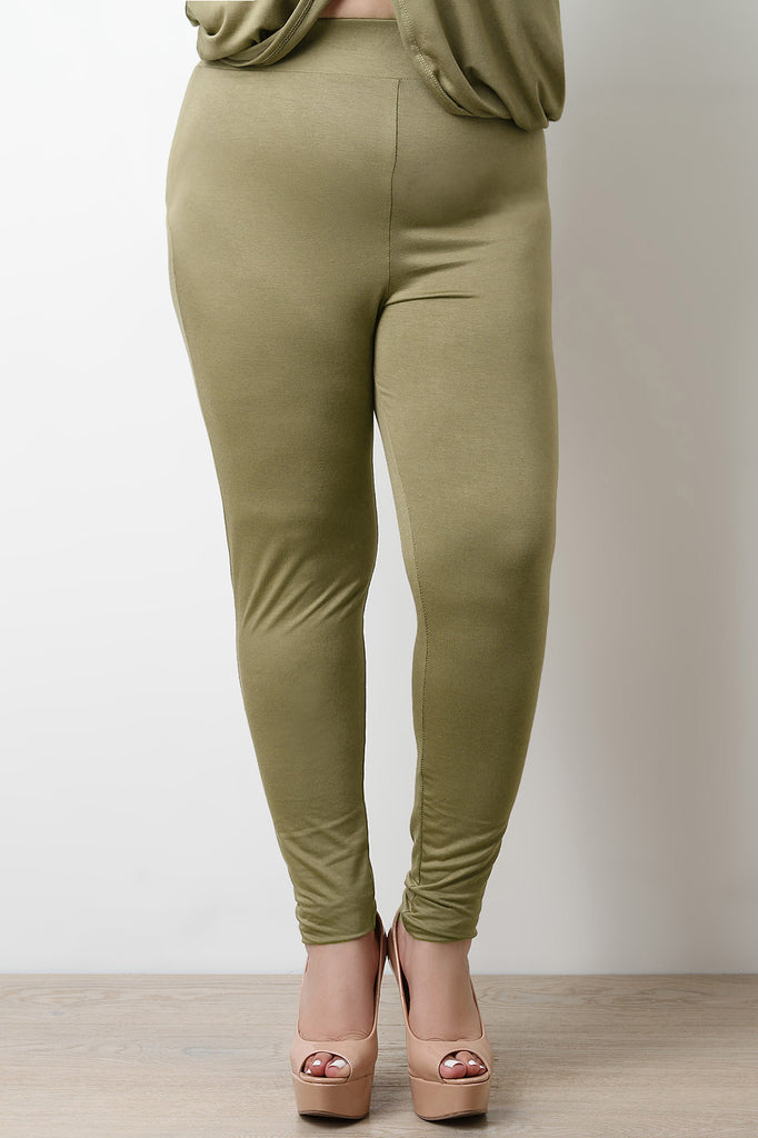 Solid Jersey Knit Wide Waistband Leggings