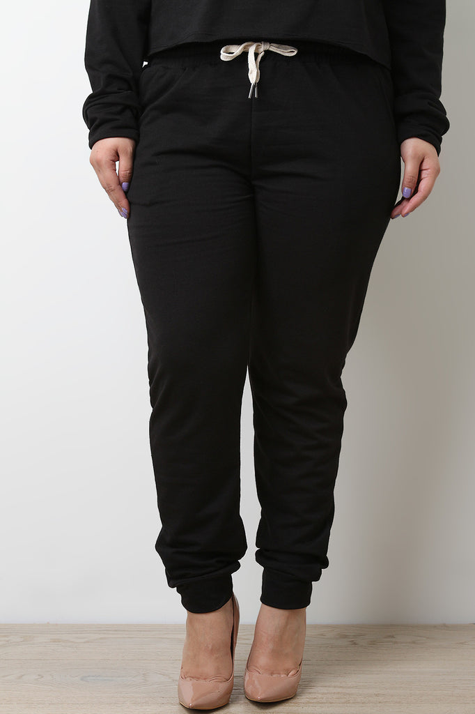 Casual Soft Knit Drawstring Jogger Pants