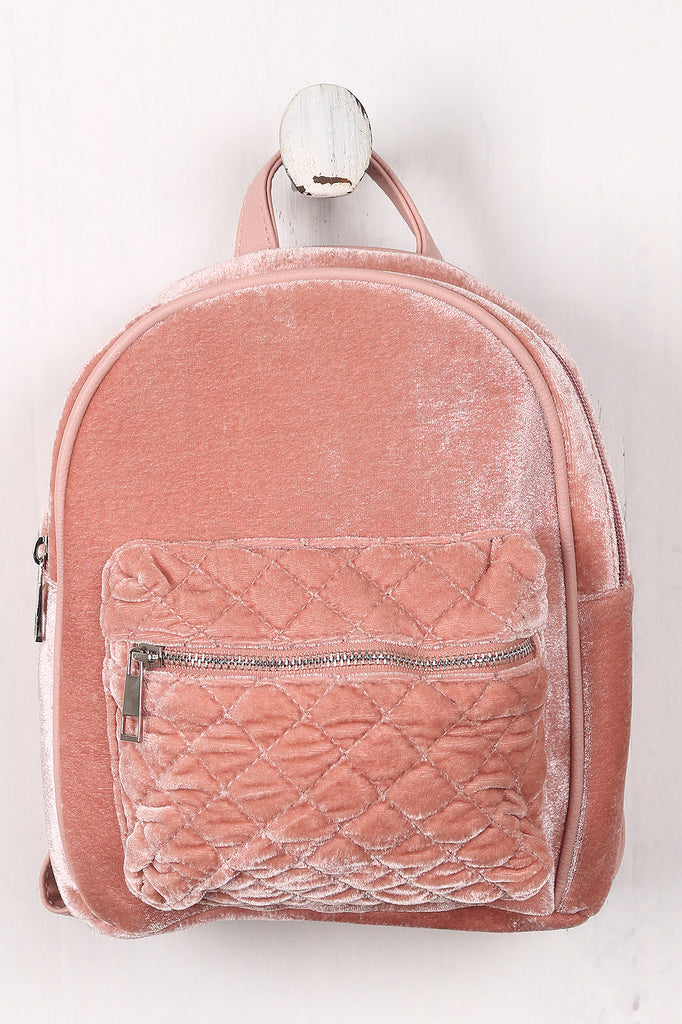 Velvet Quilted Front Mini Backpack