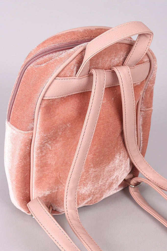 Velvet Quilted Front Mini Backpack