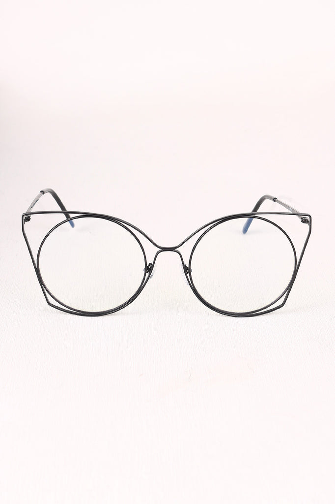 Oversized Clear Lens Open Wire Framed Glasses