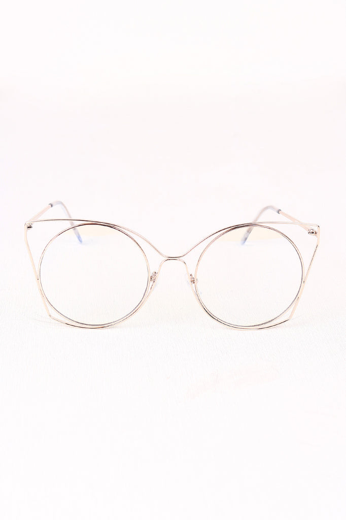 Oversized Clear Lens Open Wire Framed Glasses