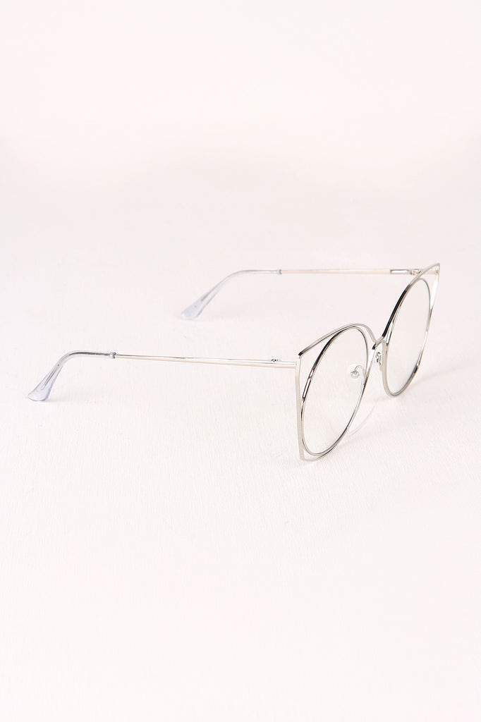 Oversized Clear Lens Open Wire Framed Glasses