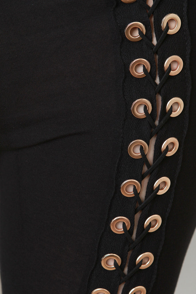 High Waist Eyelet Lace-Up Leggings