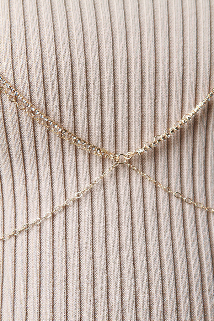 Rhinestone Choker Open Triangle Bra Body Chain