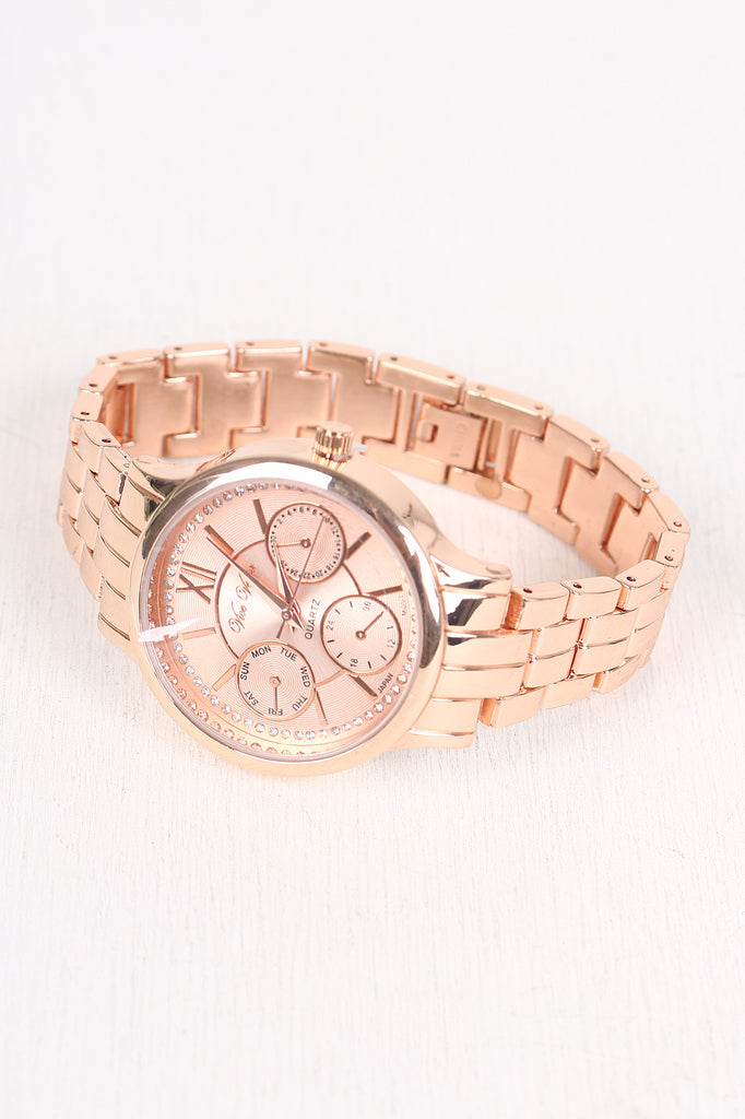Rhinestone Accent Chronograph Watch