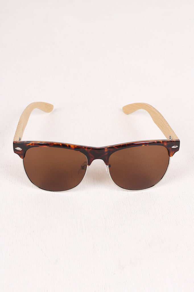 Wayfarer Faux Wooden Arms Sunglasses