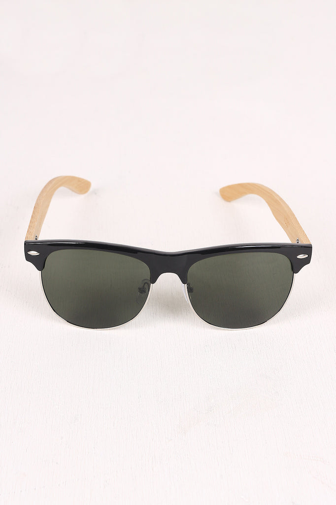 Wayfarer Faux Wooden Arms Sunglasses