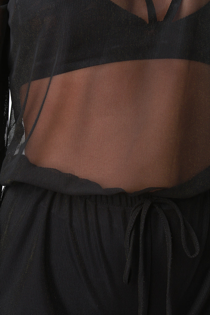 Semi-Sheer Mesh Long Sleeves Jumpsuit