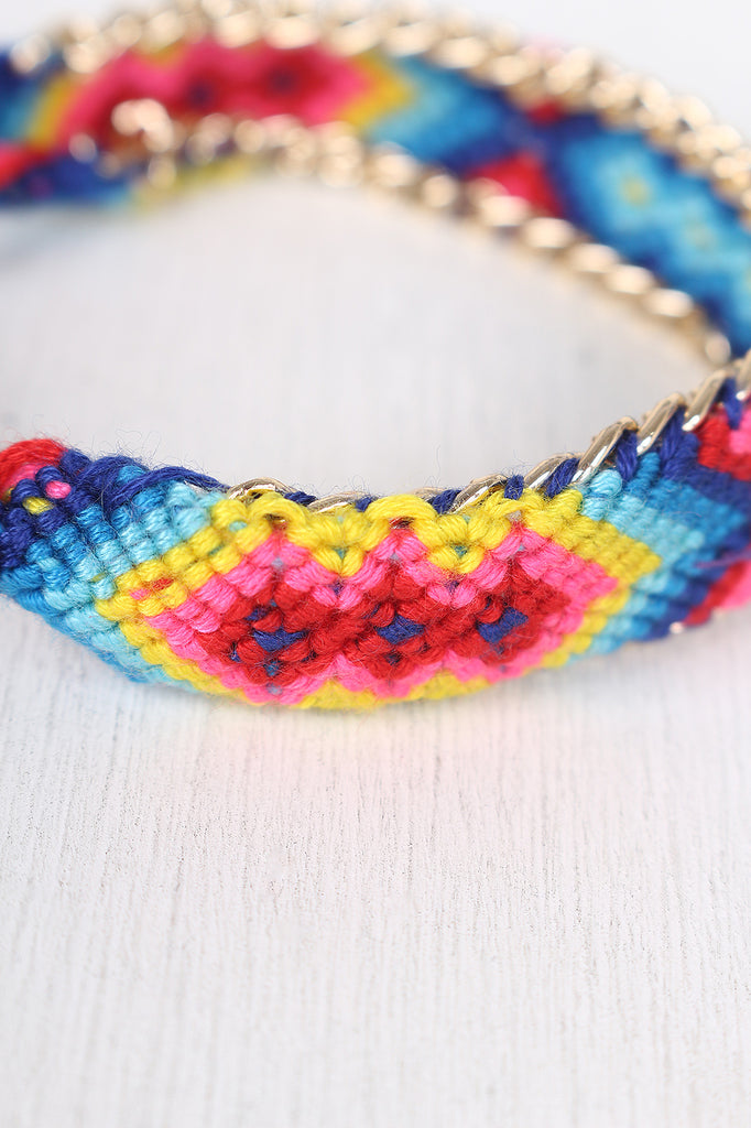 Colorful Threaded Chain Tassel Bracelet