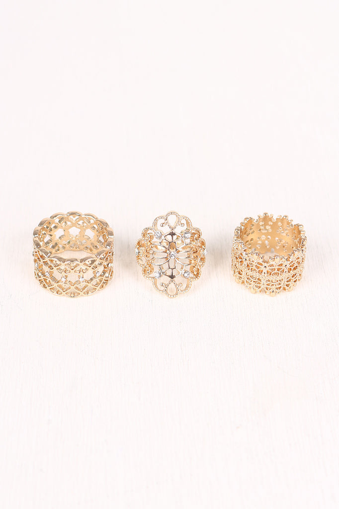 Filigree Rhinestone Ring Set