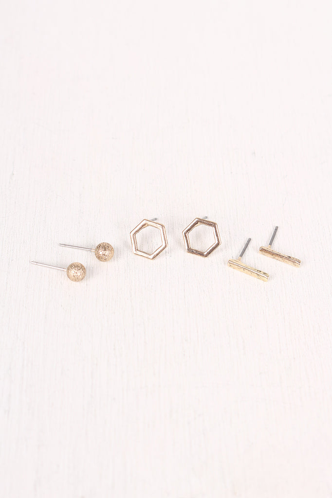 Geometric Textured Bracelet Ring and Earring Set