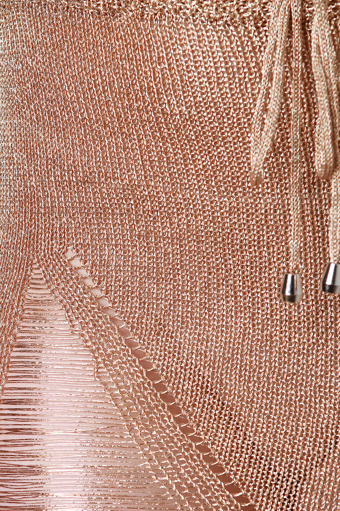 Shredded Semi-Sheer Metallic Loose Knit Mini Skirt