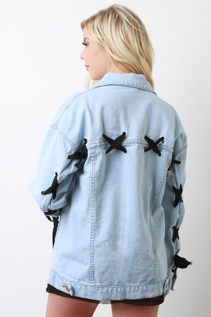 Ribbon Lace-Up Denim Jacket