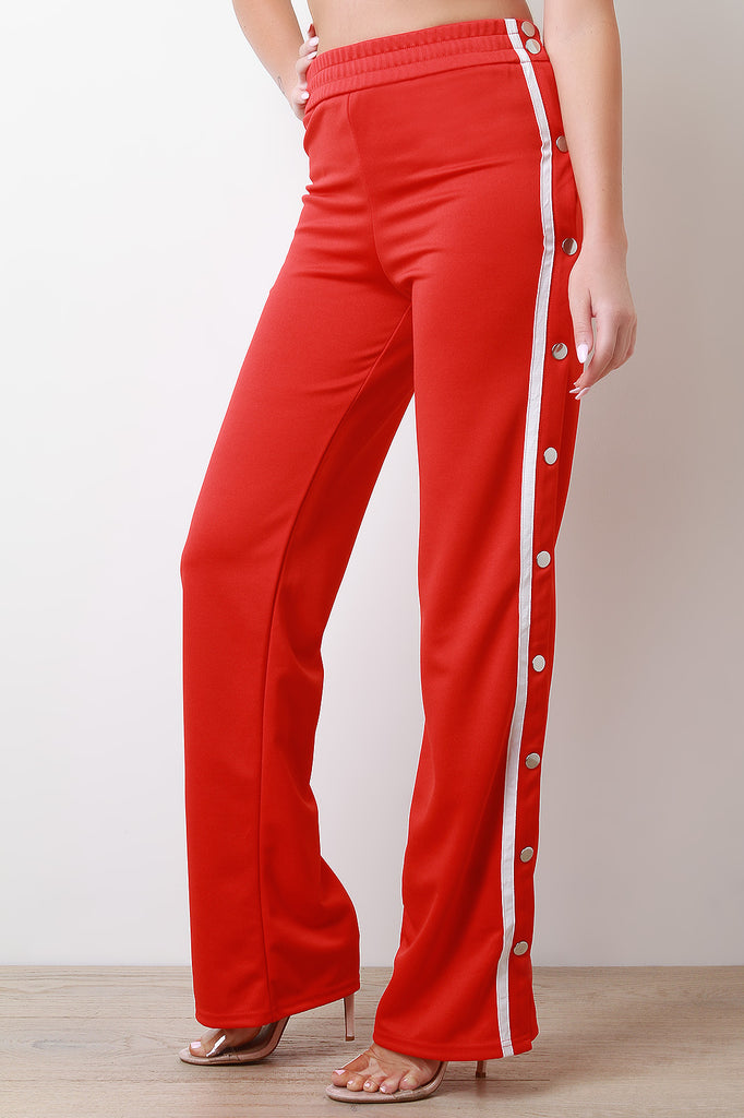High Waisted Stripe Button-Up Track Pants