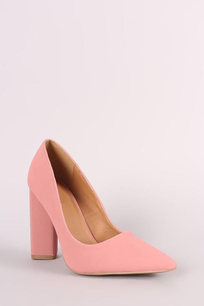 Qupid Nubuck Pointy Toe Chunky Heeled Pump