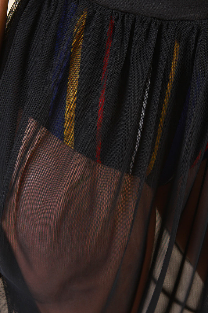 Draped Semi-Sheer Mesh Maxi Skirt