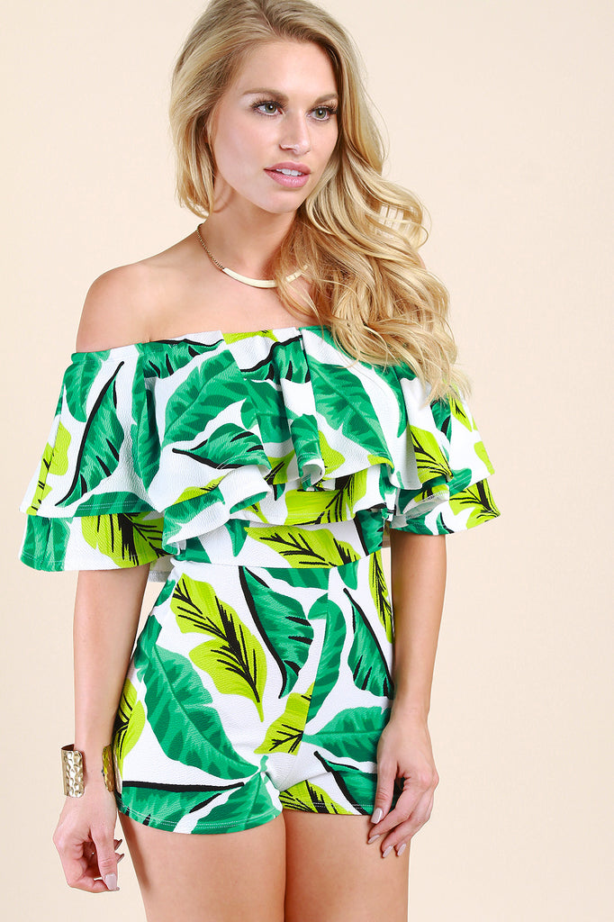 Ruffle Bardot Tropical Romper
