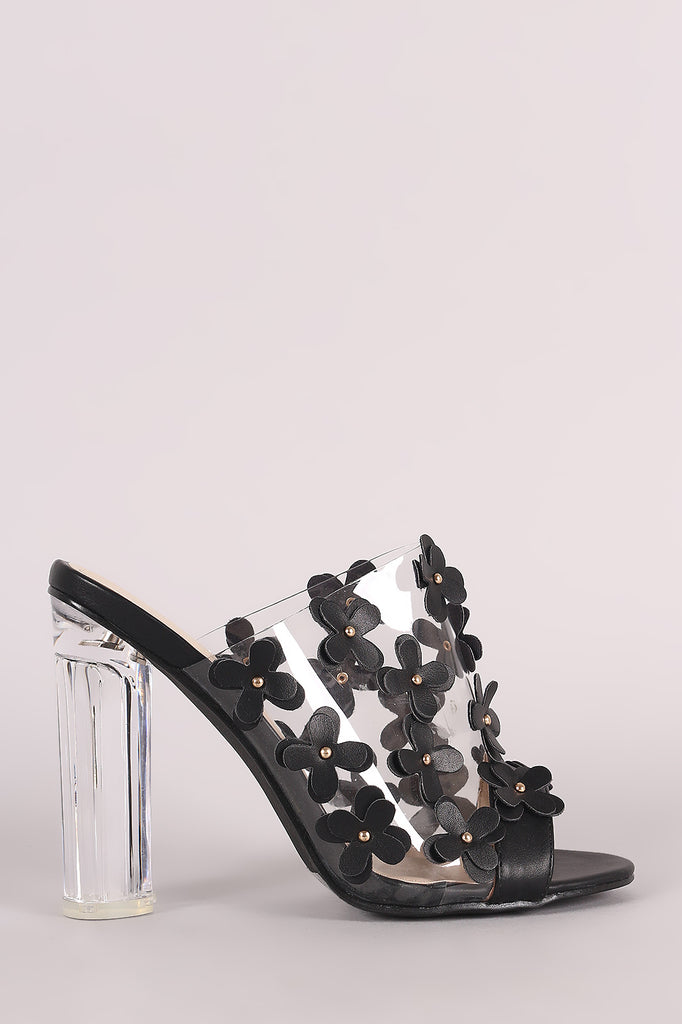 Floral Applique Clear Mule Heel