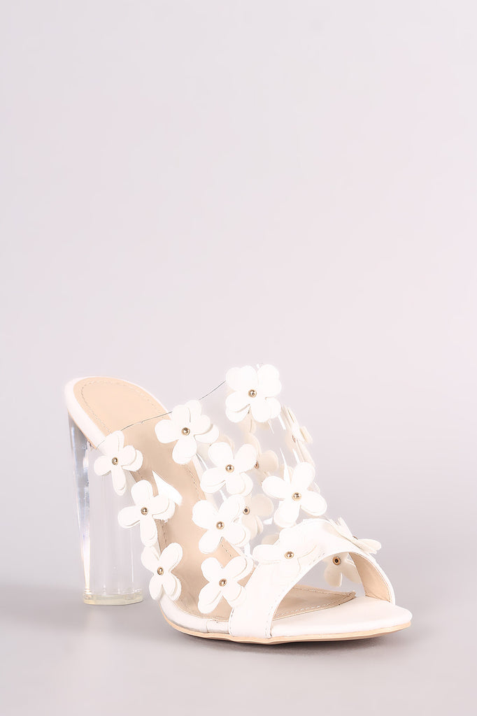 Floral Applique Clear Mule Heel