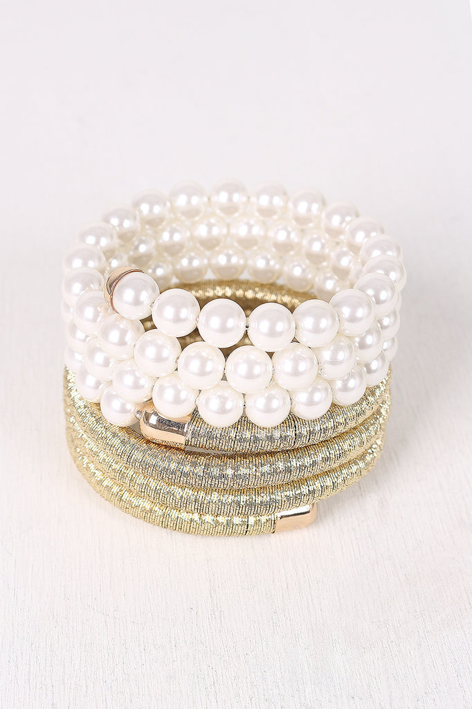 Metallic Wire Wrap Around Pearl Bracelet