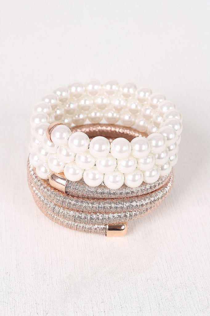 Metallic Wire Wrap Around Pearl Bracelet