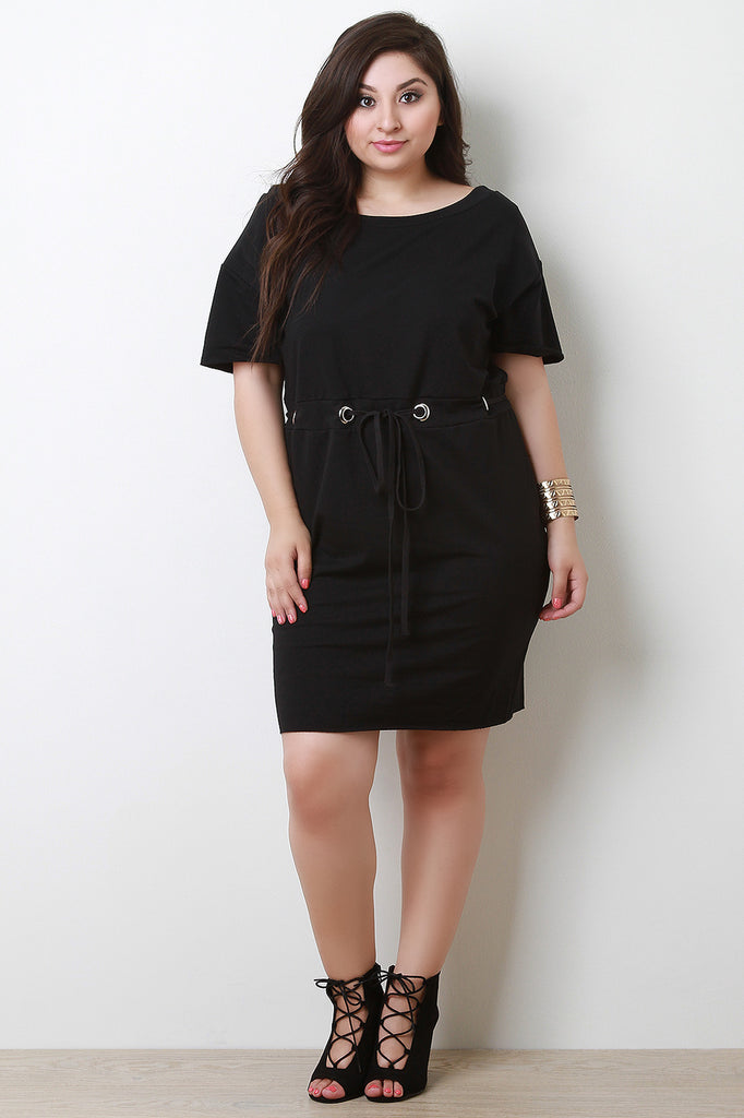 Boat Neck Grommet Embellished Midi Dress