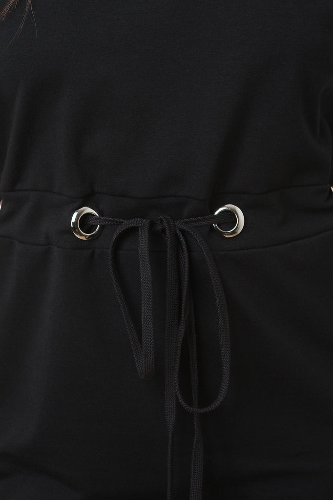 Boat Neck Grommet Embellished Midi Dress