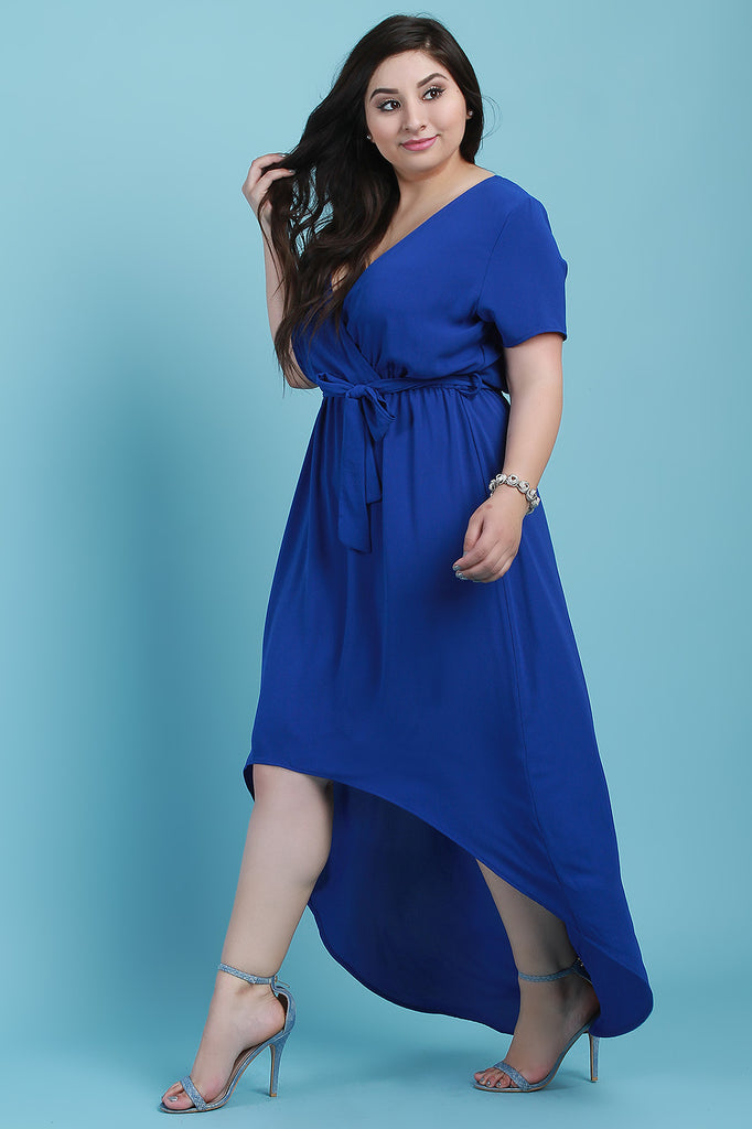 Surplice V-Neck Self-Tie High Low Maxi Dress