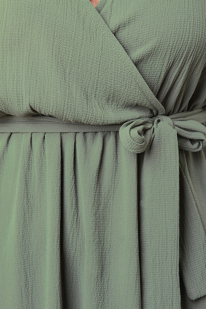 Surplice V-Neck Self-Tie High Low Maxi Dress