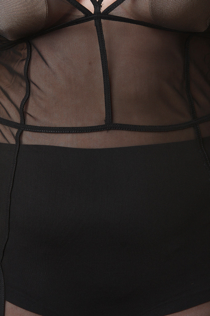 Strappy Semi-Sheer Mesh Grid Sleeveless Midi Dress