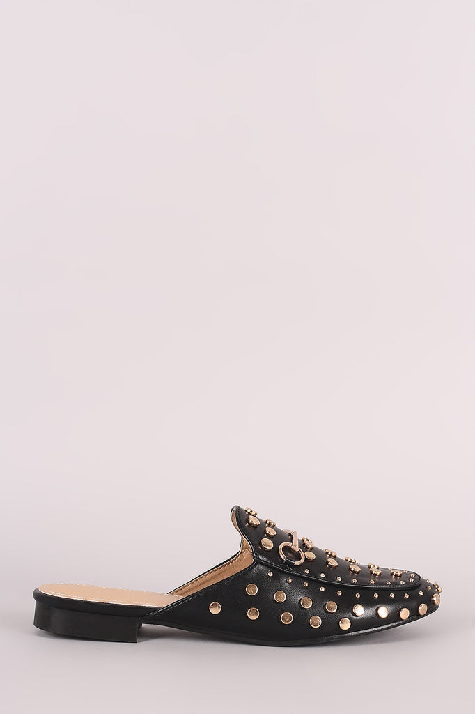 Studded Horsebit Accent Slip On Loafer Mules