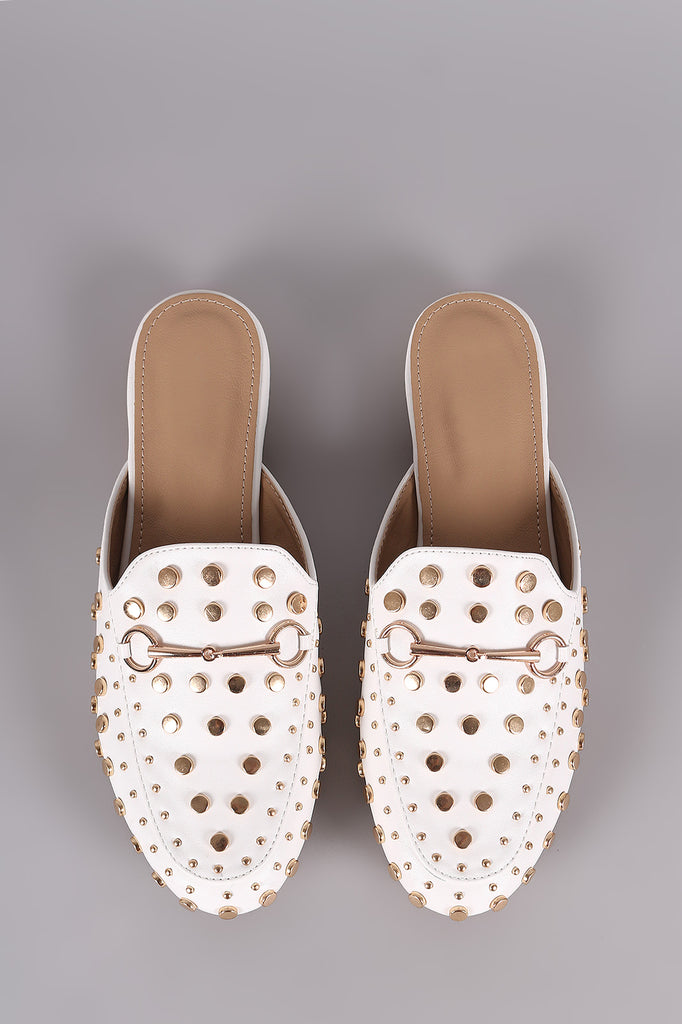 Studded Horsebit Accent Slip On Loafer Mules