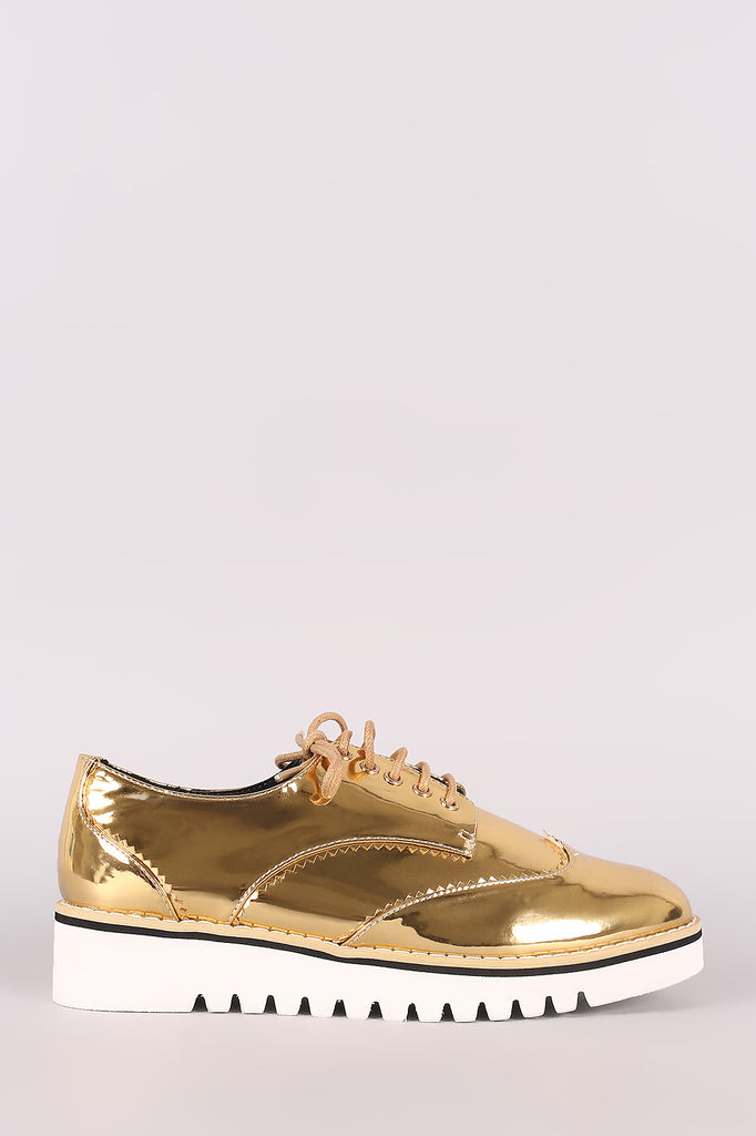 Mirror Metallic Lug Sole Lace Up Oxford