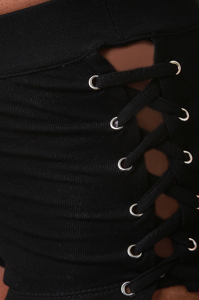 Choker Lace-Up Crop Top With High Waisted Shorts Set