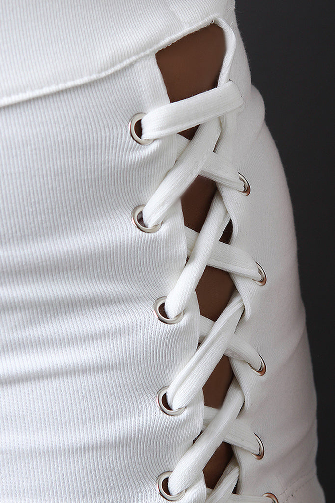 Choker Lace-Up Crop Top With High Waisted Shorts Set