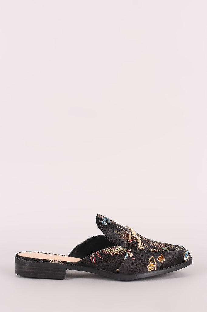 Wild Diva Lounge Oriental Embroidered Horsebit Mule Flat