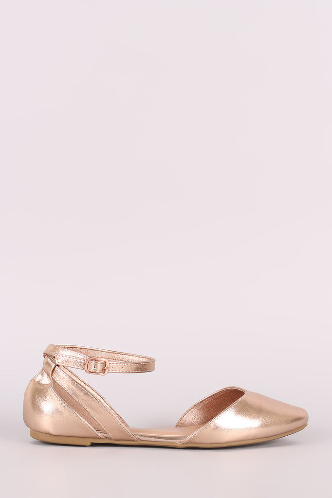 Bamboo Metallic Crisscross Back Pointy Toe Ballet Flat