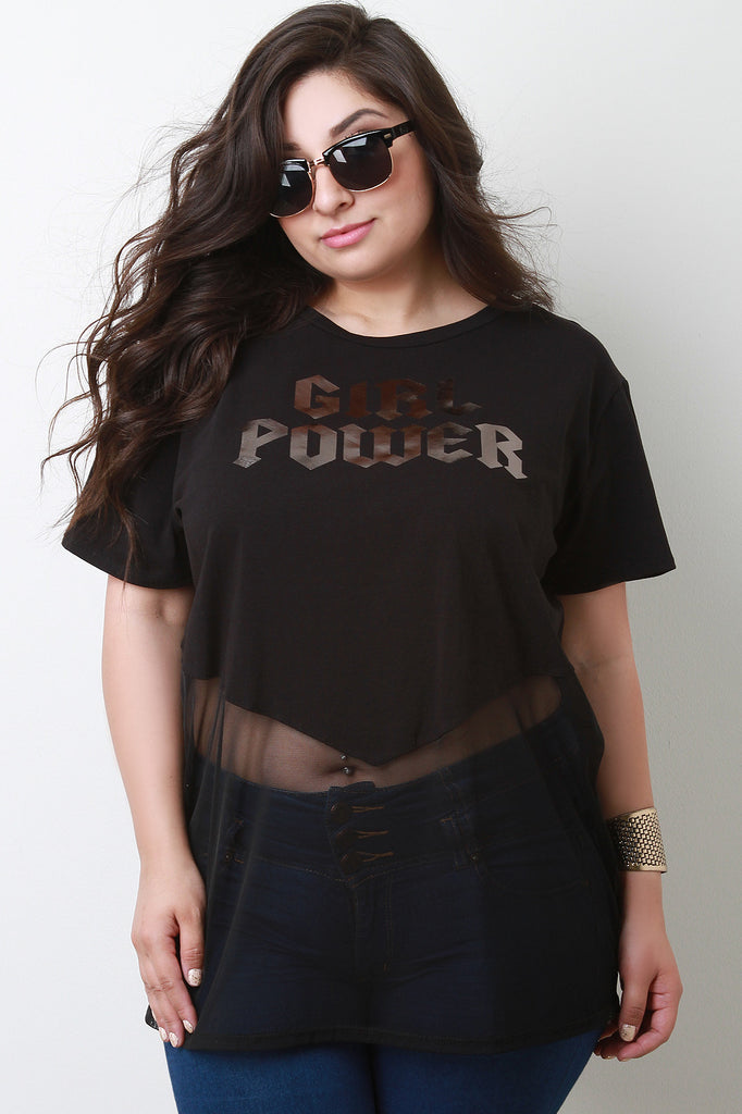 Girl Power Contrast Mesh Short Sleeve Top