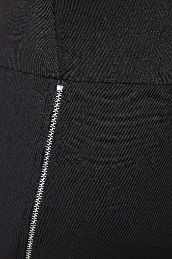 Sleeveless Mesh Yoke Zippered Front Midi Dress