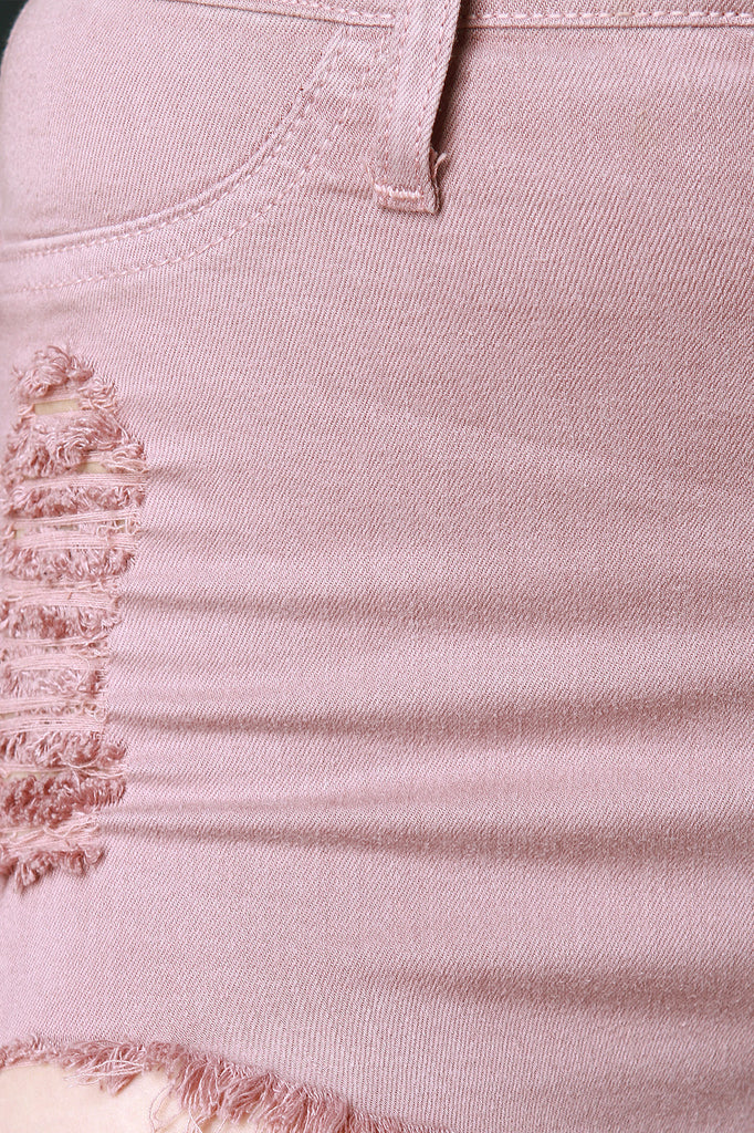 Distressed Five Button High Waisted Bermuda Denim Shorts