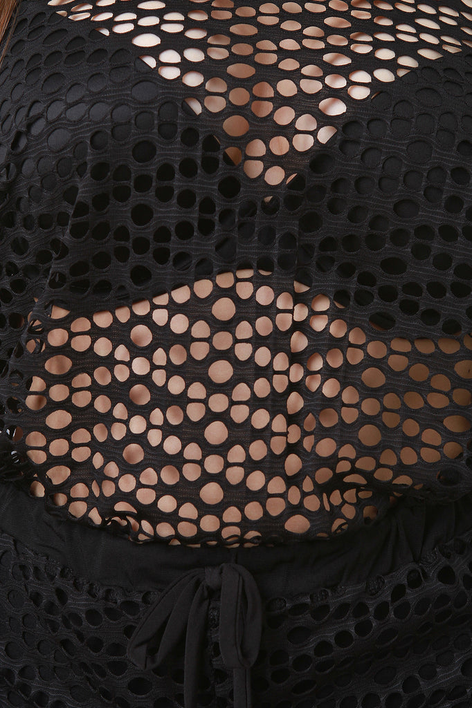 Diamond Fishnet Mesh Boat Neck Jumpsuit