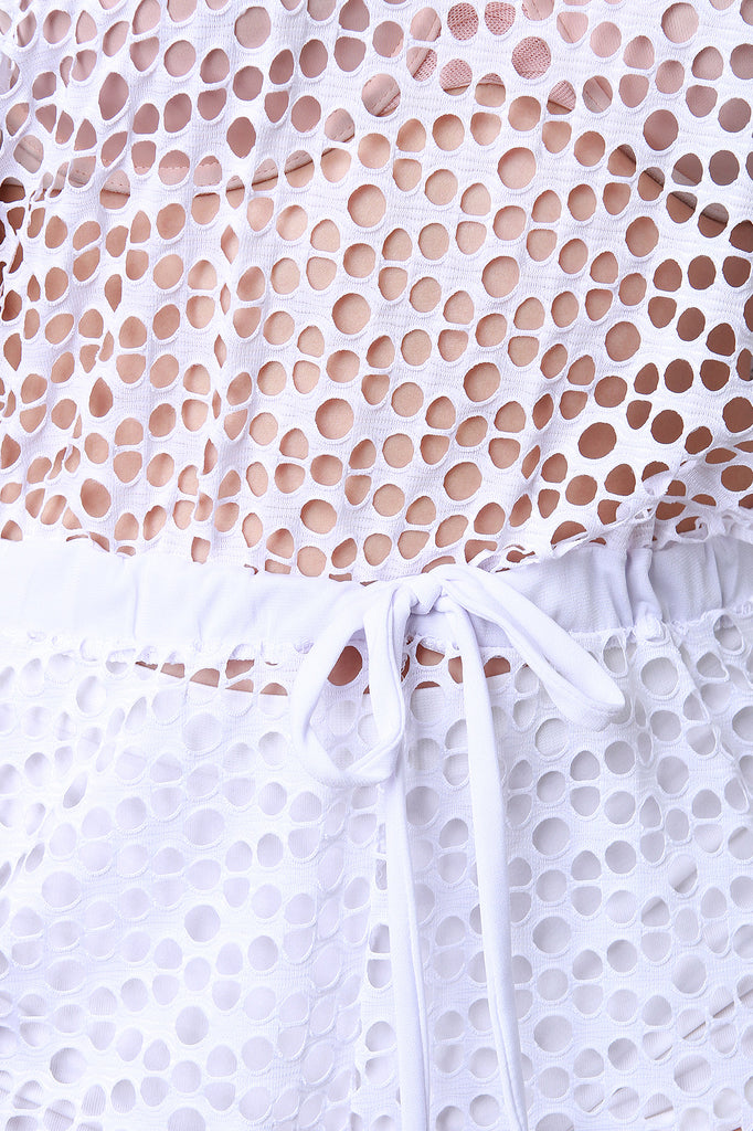 Diamond Fishnet Mesh Boat Neck Jumpsuit