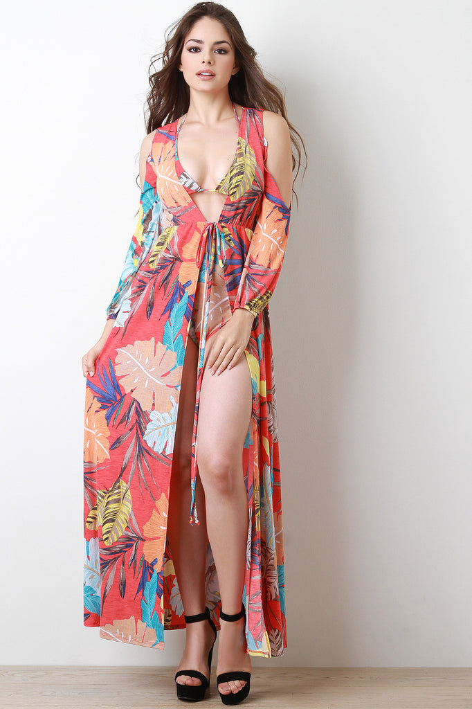 Paradise Leafy Floor Swept Cardigan Cover-Up